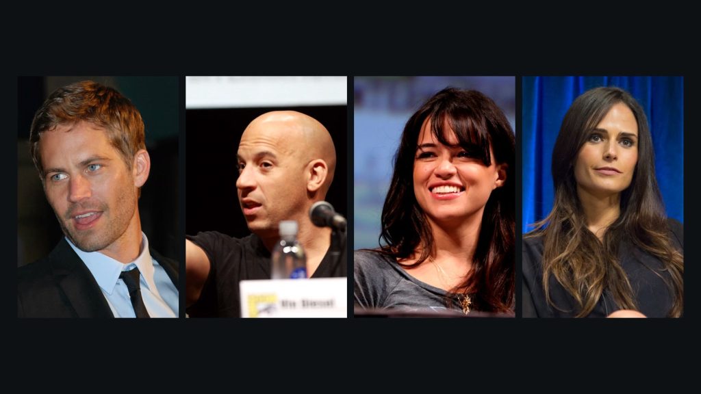 Fast & Furious-skuespillere — Paul Walker, Vin Diesel, Michelle Rodriguez, Jordana Brewster