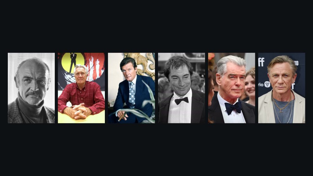 James Bond-skuespillerne — Sean Connery, George Lazenby, Roger Moore, Timothy Dalton, Pierce Brosnan, Daniel Craig