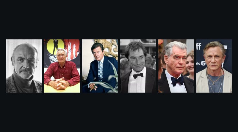 James Bond-skuespillerne — Sean Connery, George Lazenby, Roger Moore, Timothy Dalton, Pierce Brosnan, Daniel Craig