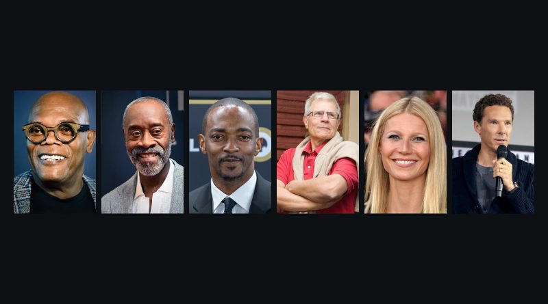 Marvel-skuespillere — Samuel L. Jackson, Don Cheadle, Anthony Mackie, Tom Holland, Gwyneth Paltrow, Benedict Cumberbatch
