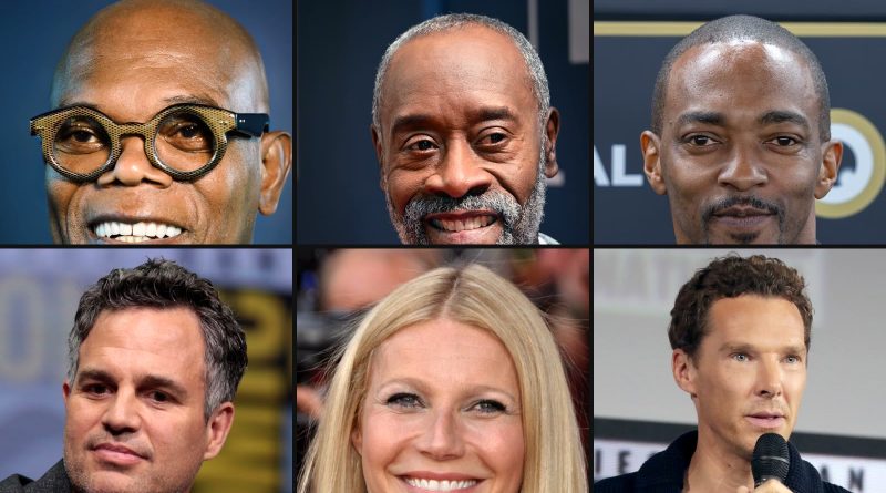 Marvel-skuespillere — Samuel L. Jackson, Don Cheadle, Anthony Mackie, Mark Ruffalo, Gwyneth Paltrow, Benedict Cumberbatch